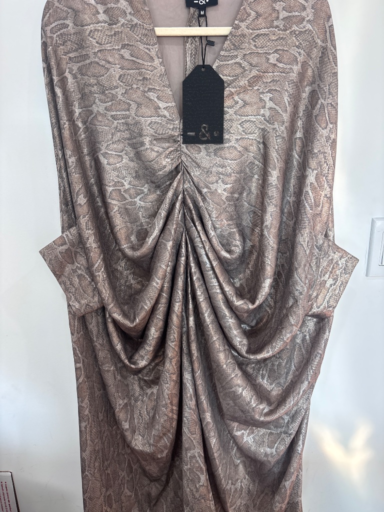 & Other Stories Taupe Snake-Print Draped Mini Dress — image 3 of 6